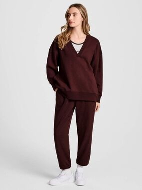 2pc Women Champion Cropped Sweatpants & Pullover Sweatshirt Maroon XXL